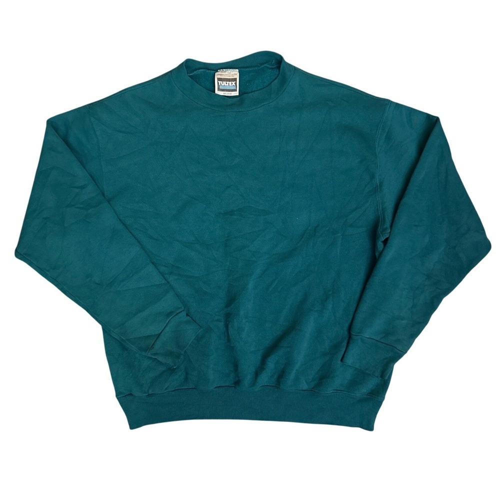 Vintage Tultex Sweatshirt Medium Teal Green Blank Crewneck Pullover 90s Mens
